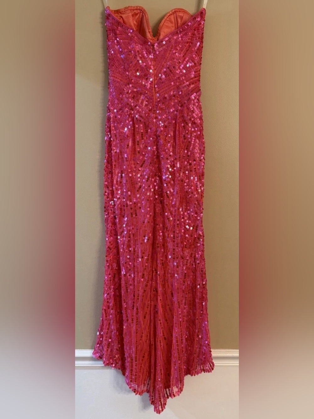 Gorgeous Mac Duggal Sz 4 Pink Sequin Strapless Prom Dress - Picture 2 of 7